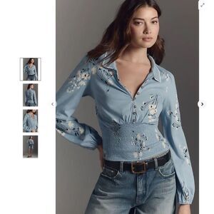 Anthropologie Smocked Buttondown Top